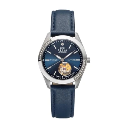 Abbildung von UMR RUHLA Armbanduhr, Damen, Automatik, Lederarmband, Titangehäuse, wasserdicht bis 5 bar, Farbe:Blau