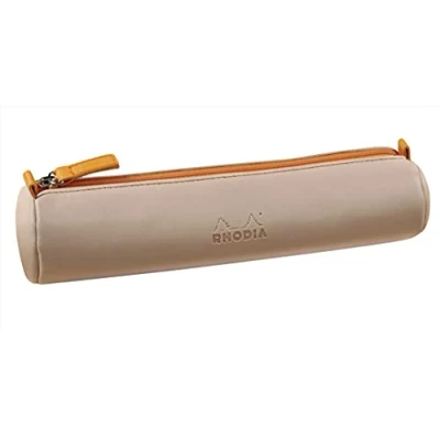 Abbildung von Rhodia ‎318993C rund Schlampermäppchen (21,5 x 5 cm, Kunstleder, elegant und praktisch, Reißverschuss Griffplatte, ideal für unterwegs) 1 Stück, Creme