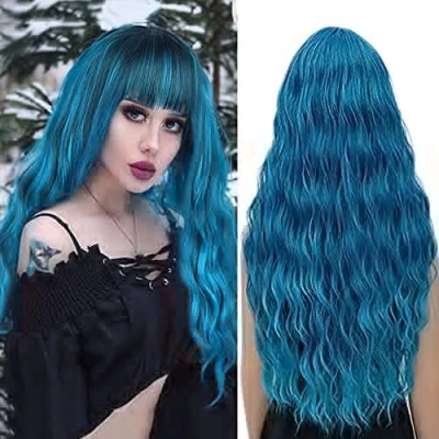 Abbildung von YEESHEDO Perücke Damenperücke Blau Lang Gewellt Locken Natürlich/Für Frauen Alltag Anime Cosplay Kostümparty Halloween Karneval (Ombre Blau)