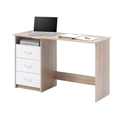 Abbildung von PREISBRECHER Schreibtisch &gt;Mack&lt; 123x76x50cm (BxHxT) (B/H/T 123 x 76 50 cm), aus Spanplatte in Sonoma Eiche mit 3 Schubkästen und 1 offenes Fach.