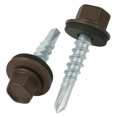 Abbildung von 4.8 mm x 25 Dachschrauben, Sechskantkopf Selbstbohrend Mehrfarbig (RAL 8019 Graubraun) Schrauben mit versiegelter EPDM Unterlegscheibe, rostfreie, Verzinkte, Gehärtete (50 Stück)