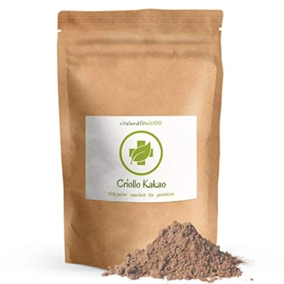 Abbildung von Bio Criollo Kakaopulver 250 g roh Kakao Alternative in Rohkostqualität ideal für rohe Schokoladenkreationen vegan, rein, glutenfrei OHNE Hilfs u. Zusatzstoffe