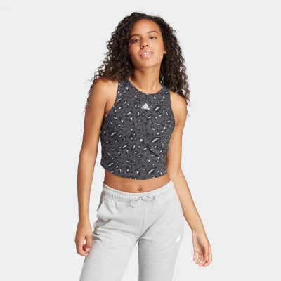 Abbildung von adidas Sportswear Essentials Animal Print Cropped TANK Top, Damen, Größe: Large, Grey/carbon/black