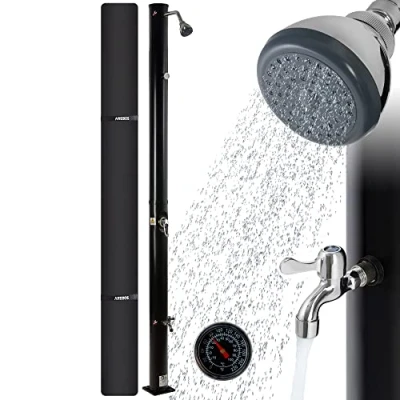 Abbildung von Arebos Solardusche 20 Liter, mit integriertem Thermometer &amp; Fußdusche (Set), Inkl. Abdeckhaube