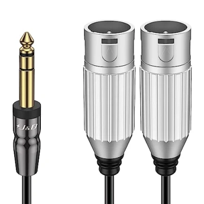 Abbildung von J&amp;D TRS 6,35 mm auf Dual XLR Y Splitter Kabel, PVC Geschält, Unausgewogen 1/4 Stecker Kabel 6,35mm Zoll Stereo Audio Patch Adapter für Lautsprecher Mic Gitarre Mixer AMP