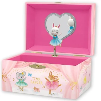 Abbildung von Giggle &amp; Honey Musikalisches Schmuckkästchen für Kinder Kinderspieluhr mit drehendem Tierballerina, Tierballerina Geburtstagsgeschenke kleine Mädchen, 15,2 x 11,8 8,9 cm Alter 310