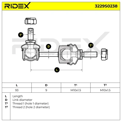 Abbildung von A.B.S. 260294 Koppelstange 94 MM10X1.5 RHT SMART: City Coupe, Fortwo II I Coupe