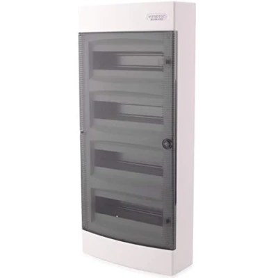 Abbildung von ‎Intratec Sicherungskasten Aufputz, IP40 Verteilerkasten Gehäuse innen, mit transparenter Tür für Trockenraum Installation, 4 reihig, 48 Module, 653 x 287 112 mm, Weiß