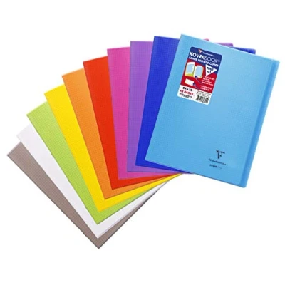 Abbildung von Clairefontaine 984601C Schulheft / Heft Koverbook DIN A4+ 24x32 cm 24 Blatt 90g, kariert mit Rand, Einband aus transparentem Polypropylen, robust, geheftet, farbig sortiert, 1 Stück