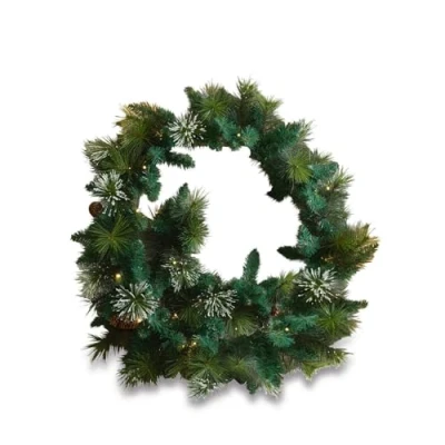 Abbildung von Loberon Girlande Derval, integrierte LED Lichterkette, echte Zapfen, Schneeoptik, Weihnachtsbeleuchtung, Weihnachtsdekoration, Weihnachten, PVC, Kiefernzapfen, Baumwolle, Eisen, grün
