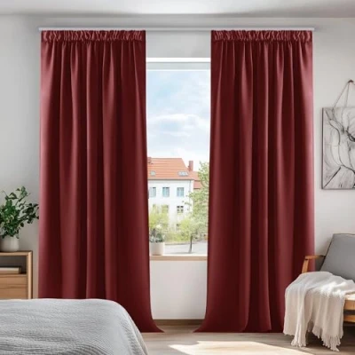 Abbildung von Deconovo verdunkelungsvorhänge thermovorhänge mit Kräuselband gardinen Thermovorhang Kälteschutz thermo gegen Kälte Thermogardine Hitzeschutz, 290x140 cm(HöhexBreite), Rot, 2er Set