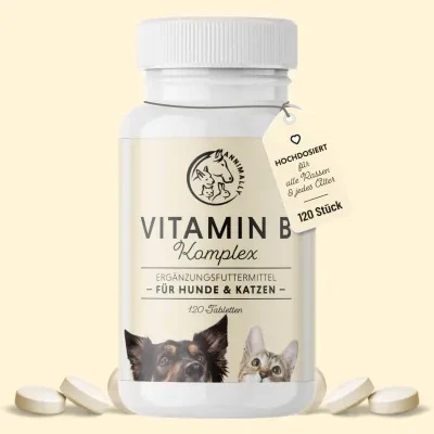 Abbildung von Vitamin B Komplex für Hunde 120 Tabletten Vorrat bis zu 4 Monate hochdosiert und Katzen mit B1, B2, B3, B5, B6, B9, B12, K, L Tryptophan Selen