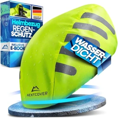 Abbildung von Nextcover® Universal Fahrradhelm Regenschutz I 100% Wind &amp; Wasserdichter Helmbezug Reflektierende Fahrrad Regenhaube für alle Helme Helm Überzug, Helmüberzug, Cover,