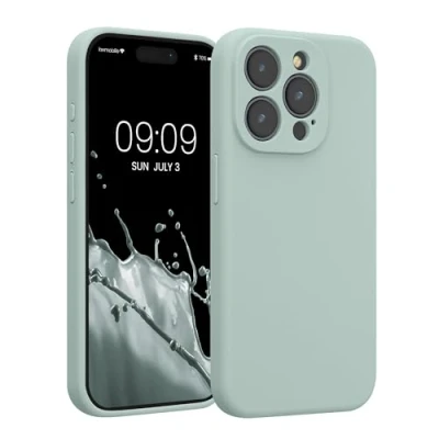 Abbildung von kwmobile Handyhülle kompatibel mit Apple iPhone 15 Pro Hülle gummierte Handy Case aus Silikon in Cool Mint