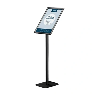 Abbildung von EUROPEL Infoständer mit Klapprahmen aus eloxiertem Aluminium, A3, Schwarz, Höhe 110 cm, Hoch oder Querformat, für Plakate und Schilder, Werbung, Speisekarte, Shop, Hotel, Restaurant, Konferenz