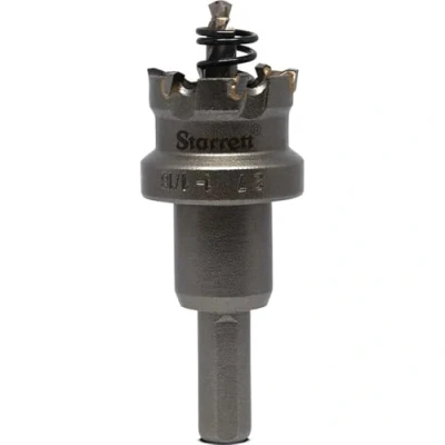 Abbildung von Starrett Hartmetall bestückte Lochsäge SM27 Blechschneider mit Aufnahme und Zentrierbohrer zum Bohren von Edelstahl Aluminiumlegierungen 27 mm