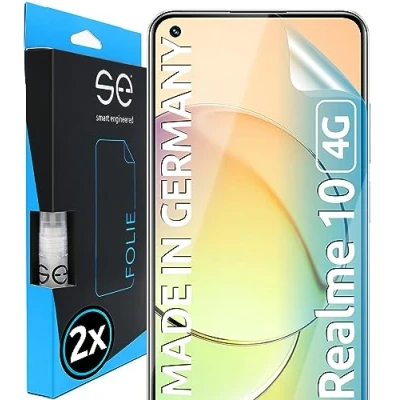Abbildung von smart engineered S.E für Realme 10 4G Schutzfolie 2x Folien im SET aus Deutschland, Folie TPU Technologie, kinderleichte Anwendung, blasenfrei, als Alternative Schutzglas