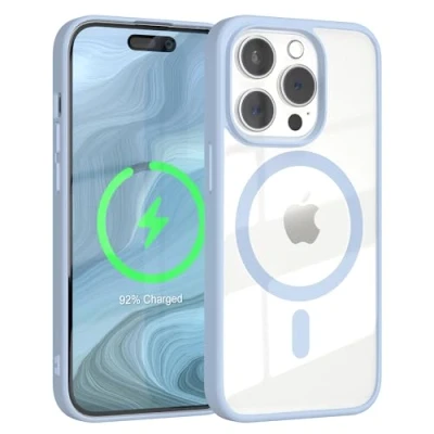 Abbildung von EAZY CASE Crystal TPU Hülle kompatibel mit iPhone 15 Pro Qi Charging, Silikon Kameraschutz, Slimcover, Handyhülle, Silikonhülle, Backcover, Durchsichtig, Transparent/Blau