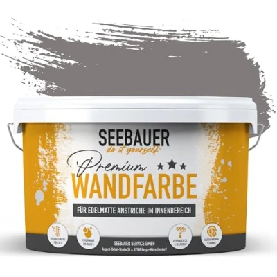 Abbildung von SEEBAUER diy Wandfarbe Grau 10L für Innen (No. 225 Fossil Sense) Edelmatte dunkelgraue Innenfarbe Grautöne sehr hohe Deckkraft Matt, Abwaschbar und Tropffrei