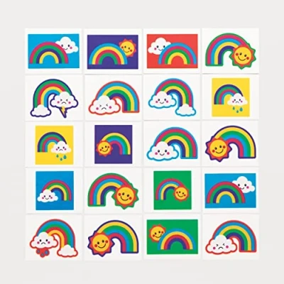 Abbildung von Baker Ross AT973 Regenbogen Tattoos, coole Kinder Accessoires, ideale Partytütenfüller und kleine Geschenke für Kinder, Packung mit 60 Stück