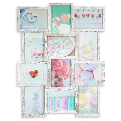 Abbildung von levandeo Bilderrahmen Collage 51x68cm 12 Fotos 13x18cm Shabby Chic MDF Holz Glas Vintage Landhausstil fertig montiert Wanddeko
