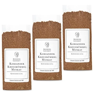Abbildung von Boomers Gourmet Gewürzmischung Kreuzkümmel Koriander Muskat I Cumin Muskatnuss ayurvedische 3er Set