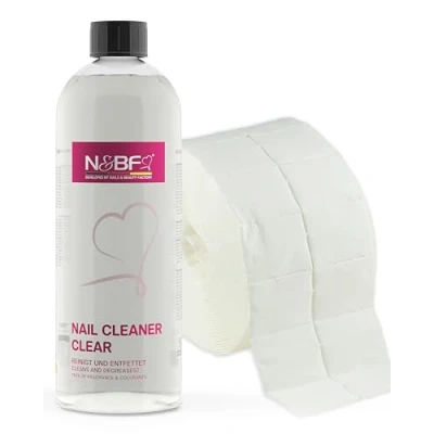 Abbildung von NAILS FACTORY N&amp;BF Nagel Cleaner Set 1000ml 1000 Zelletten Cellulose Pads Tupfer (2 Rollen à 500 Stück) 70% Isopropanol Alkohol für Gelnägel Nagelreiniger kosmetisch rein in Studioqualität