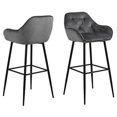 Abbildung von AC Design Furniture Bentley Barhocker, H: 104 x B: 52 T: 53 cm, Dunkelgrau/Schwarz, Samt/Metall, 2 Stk.