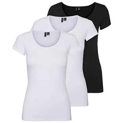 Abbildung von VERO MODA Damen VMMAXI My Soft SS U Neck GA 3PACK 10247489, Black/Bright White &amp; Bright WH, XL