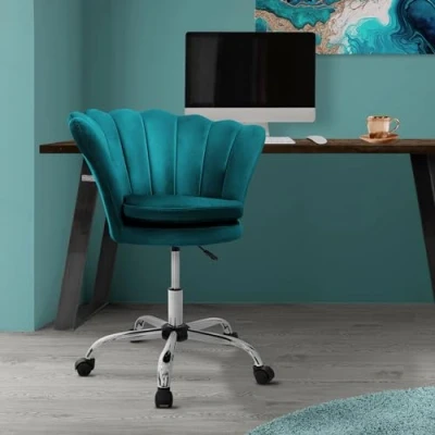 Abbildung von ML DESIGN Bürostuhl 360 Drehstuhl aus Samt, Polsterstuhl mit Rückenlehne höhenverstellbar (1 St), Büro Schreibtischstuhl Petrol, Muschel Sessel gepolstert Metallgestell