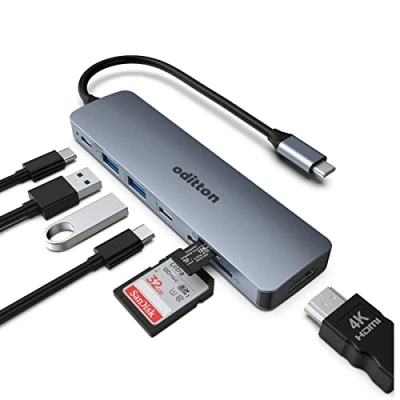 Abbildung von USB C Hub, oditton Docking Station 7 in 1 Hub Multiport Adapter HDMI, 100W PD, 2 3.0, SD/TF Dock für Typ Laptop