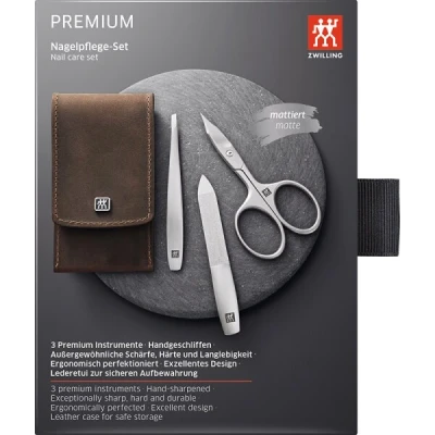 Abbildung von ZWILLING Maniküreset (3 Teilig, Nagelpflege und Pediküre, Echt Leder Taschen Etui, Präzise, mit Kombi Nagelschere), Premium, Braun