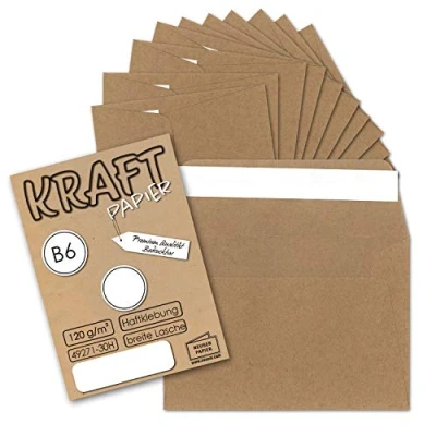 Abbildung von 75x Vintage Umschläge DIN B6 125 x 176 mm Kraftpapier 120 g/m² braun Recycling Brief Haftklebung UmWelt by GUSTAV NEUSER