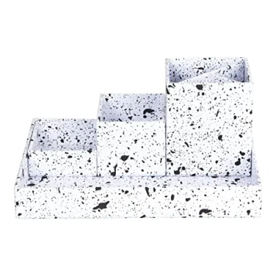 Abbildung von BIGSO BOX OF SWEDEN LENA Schreibtisch Organizer für Stifte, Büroklammern, Haftnotizen usw. Sortierkasten mit 4 Fächern Ordnungssystem aus Faserplatte und Papier schwarz gesprenkelt