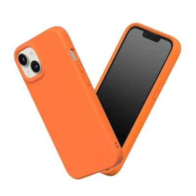 Abbildung von RhinoShield Hülle kompatibel mit [iPhone 13/14] SolidSuit Stoßdämpfende &amp; schlanke Schutzhülle Premium Finish 3.5 Meter Fallschutz Neon Orange