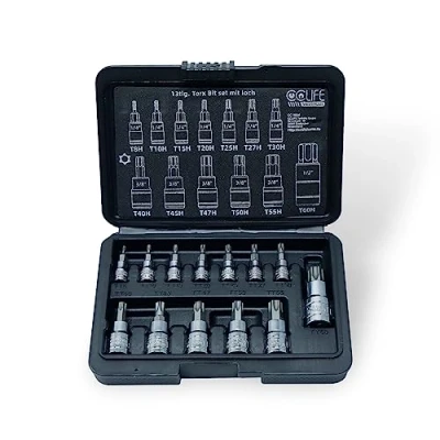 Abbildung von CCLIFE 13tlg Torx bit Steckschlüsselsatz T8H T60H set fur Drehmomentschlüssel und Bohrer, S2 Legierungsstahl