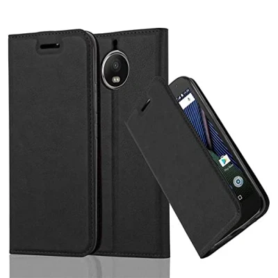 Abbildung von Cadorabo Hülle kompatibel mit Motorola Moto G5S Plus aus Kunst Leder Flip Klappbare Stoßfeste Magnetische [Standfunktion] [Kartenfächern] Cover für Tasche in Schwarz