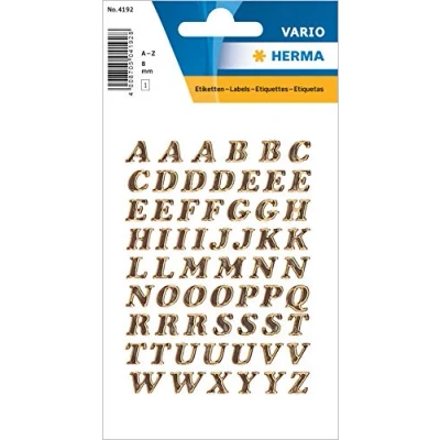 Abbildung von HERMA 4192 Buchstaben Aufkleber gold, 61 Stück, Schriftgröße 8 mm, selbstklebend, klein, Alphanet Sticker Klebebuchstaben A Z aus Glitzer Folie zum Aufkleben