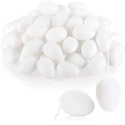 Abbildung von com four® 60x Weiße Deko Ostereier aus Kunststoff Plastikeier zum Anmalen und Aufhängen Kunststoffeier für die Dekoration zu Ostern (60 Stück weiß 6cm)