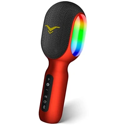 Abbildung von Karaoke Mikrofon, LED Drahtloses Bluetooth Tragbare Kinder Mikrofon mit Musik Aufnahme, Begleitungsmodus, Heim KTV Gerät, kompatibel iOS Android FM Verbindung im Auto