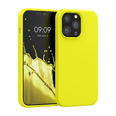 Abbildung von kwmobile Hülle kompatibel mit Apple iPhone 13 Pro Silikon Handy Case Handyhülle weiche Oberfläche kabelloses Laden Zitronengelb