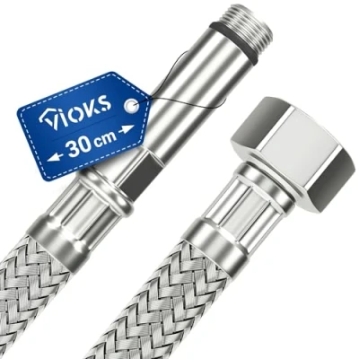 Abbildung von VIOKS Panzerschlauch 1/2 Zoll (19,3mm) ÜM x M10 30 cm &amp; Wasserschlauch Flexibel Trinkwasserschlauch Flexschlauch fuer WC Spülkasten Waschbecken Küchenarmatur Bad Wasserhahn Anschlussschlauch