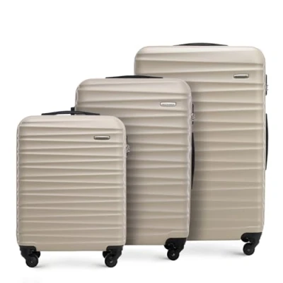 Abbildung von WITTCHEN Reisekoffer 3er Koffer Set Rollkoffer Trolley Handgepäck Hartschale aus ABS mit 4 Spinner Rollen Zahlenschloss Teleskopgriff Groove Line Beige