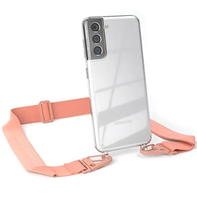 Abbildung von EAZY CASE Hülle mit Band kompatibel Samsung Galaxy S21 5G Handyhülle Umhängeband für Silikonhülle Transparent Schutzhülle Handykette zum Umhängen Handykordel Smartphone Rosa Coral
