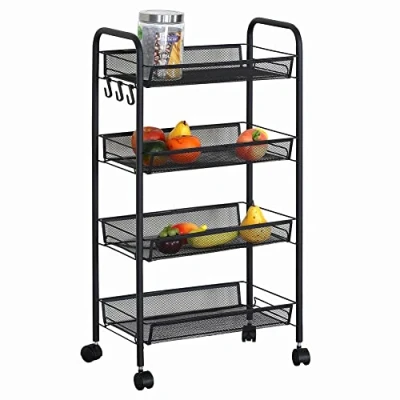 Abbildung von BAKAJI Mehrzweckwagen, Aufbewahrungskorb, schmal, bequem, platzsparend, Küche, Büro, Dekor, Design, Farbe Schwarz (4 Etagen)