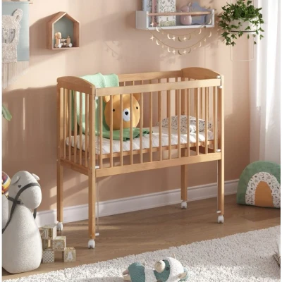 Abbildung von ALAVYA HOME® Beistellbett Natur 90x40 cm Buche mit Matratze Höhenverstellbar I Komplett Set Babybett 3 in 1 Umbaubar zum Babywiege Kinderbett inkl. Sicherheitsbarriere