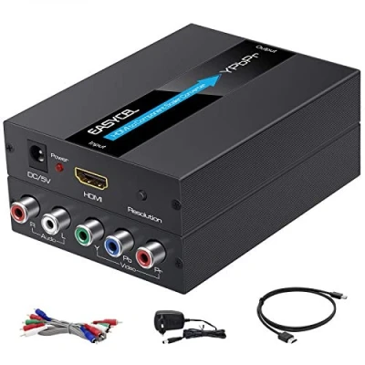 Abbildung von EASYCEL HDMI zu Component (YPbPr / RGB 5RCA) Scaler Konverter (mit Funktion, Aluminium), Eingang Ausgang und Kabel)