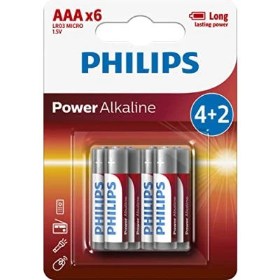 Abbildung von Philips Power Alkaline lr03p6bp Batterien (Alkali, Zylindrische, 1,5 V, AAA, Weiß, 10 mm