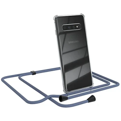 Abbildung von EAZY CASE Handykette kompatibel mit Samsung Galaxy S10 Handyhülle Umhängeband, Handykordel Schutzhülle, Silikonhülle, Hülle, Stylische Kette, EIS Blau Clips Schwarz