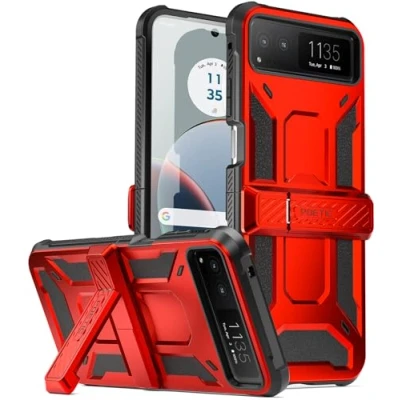 Abbildung von POETIC Spartan Case für Motorola Moto Razr 40 2023, [Ständer] [Scharnierschutz] [20 Fuß Falltest nach Militärstandard], robuste, stoßfeste Ganzkörper Schutzhülle mit Ständer, Metallic Rot